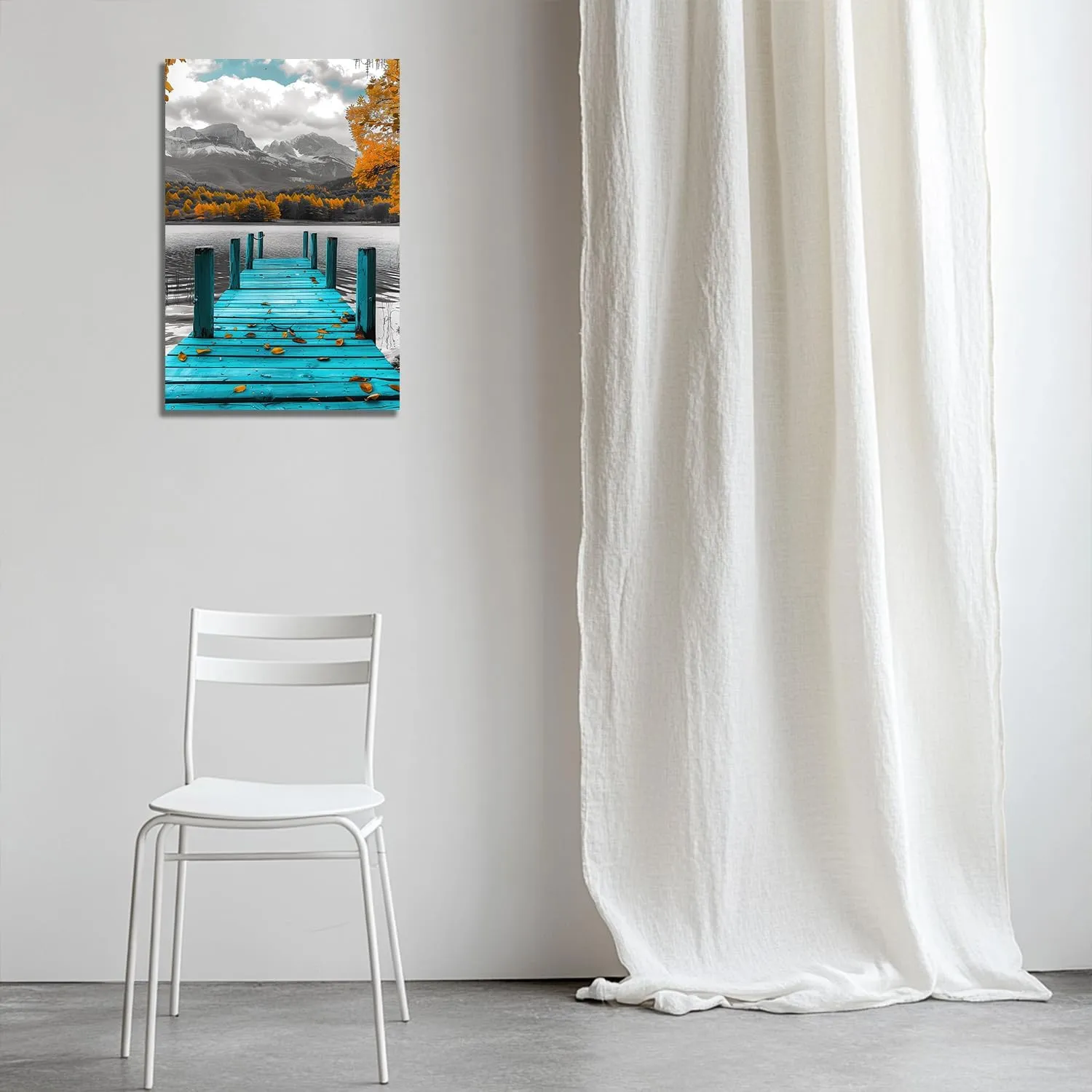 SANGGUOBIN Blue Dock Canvas Wall Art Autumn Lake View Print Painting Natural Landscape Art Decorative Poster for Living Room Office Wall Decor(Blue-3,24x36inch)