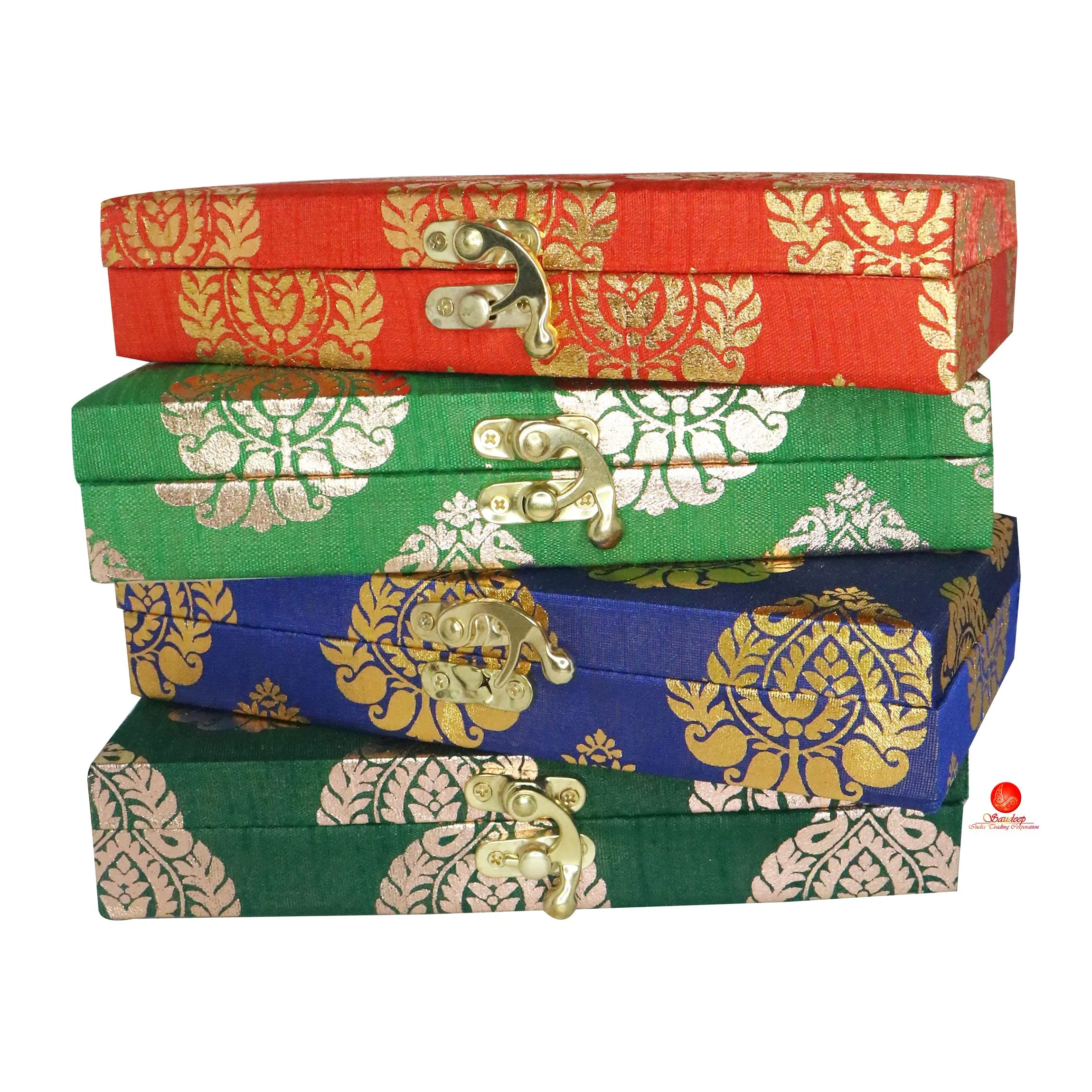 SAUDEEP INDIA Decorative Cash Box, Shagun Box, Gift Box, Jewellery Box, Money Box Envelop Wedding Gift, Set of 5, Wood;Fabric