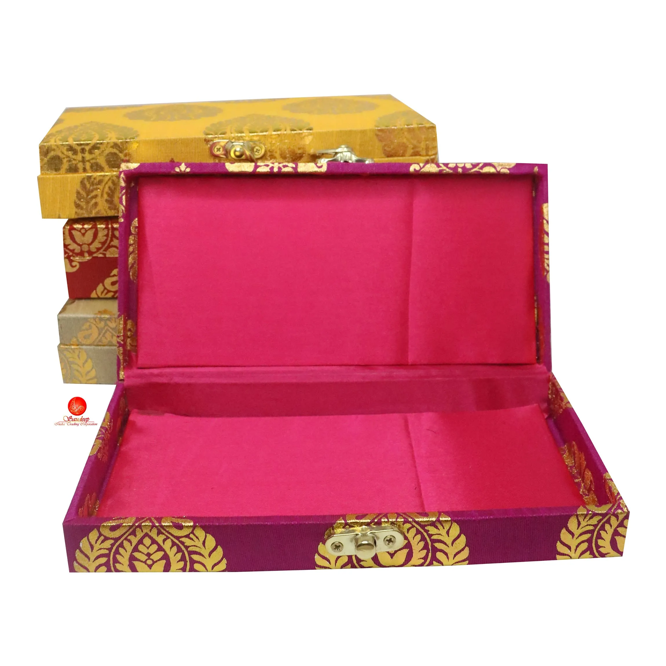 SAUDEEP INDIA Decorative Cash Box, Shagun Box, Gift Box, Jewellery Box, Money Box Envelop Wedding Gift, Set of 5, Wood;Fabric