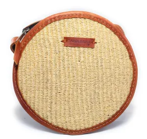 SAWA SAWA Peace Round Handmade Sisal Crossbody Bag, Hand Woven Bag with Adjustable Leather Strap, Lightweight Summer Bags for Women, Vacation Beach Purse with Flap and Zipper Closure Ideal for Travel