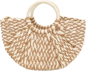 Semi-circular hand-held straw bag, colorful seaside vacation commuting all-match