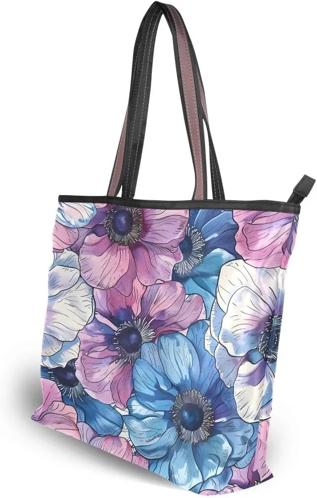 senya Exotic Anemone Flower Shoulder Bags Large Handle Ladies Handbag