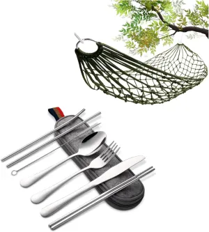 Set of Travel Silverware Set & Mesh Rope Hammock