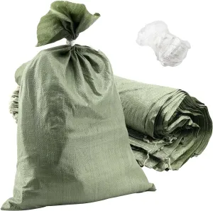 SEUNMUK 60 Pack 20 x 30 Inch Gray Woven Sand Bags, Empty Woven Plastic Sand Bags, Heavy Duty Flood Protection Sand Bags with 20 M Ties for Flood Control, Storage