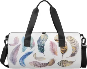 Seven Colors Feather Travel Duffel Bag Animal Feather Sports Gym Bag Men Women Sports Travel Luggage Bag 17.6”×9”×9 “ Duffel Bag Weekend Overnight Gym Bag Nvenient For Carrying