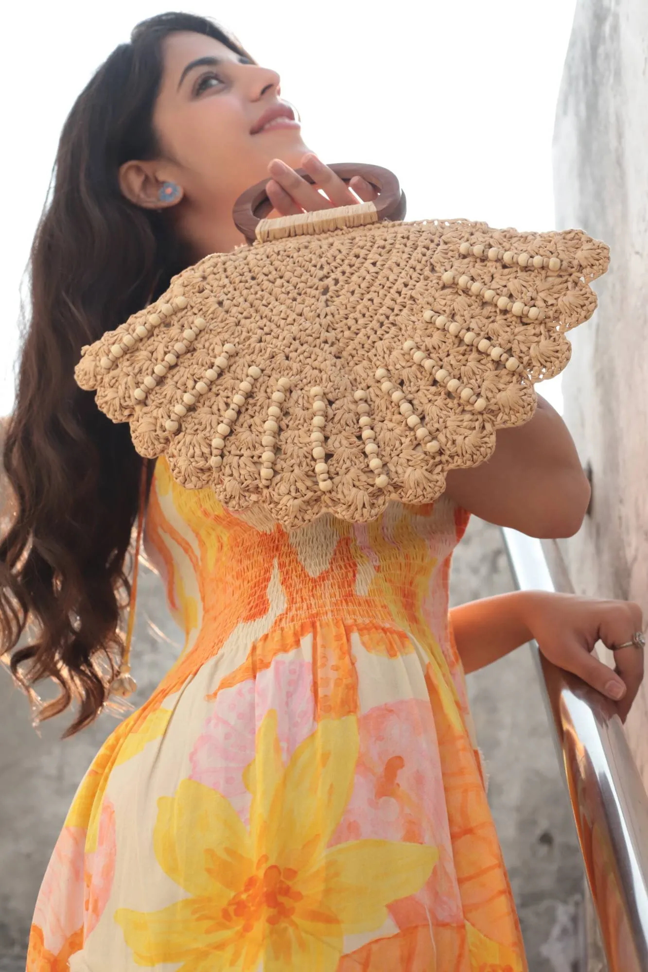 Shell Shaped Raffia Hand Bag for Women