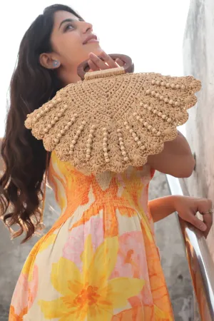 Shell Shaped Raffia Hand Bag for Women