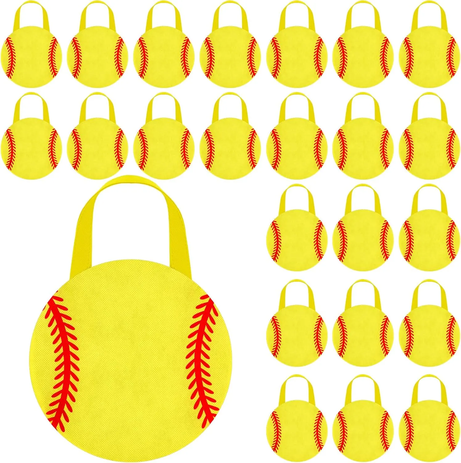 Shihanee 24 Pcs Softball Party Favor Bags Ball Themed Party Goody Candy Bags Sport Game Treat Handbags Softball Non Woven Gift Handbags for Sport Theme Party Supplies