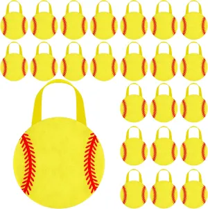 Shihanee 24 Pcs Softball Party Favor Bags Ball Themed Party Goody Candy Bags Sport Game Treat Handbags Softball Non Woven Gift Handbags for Sport Theme Party Supplies