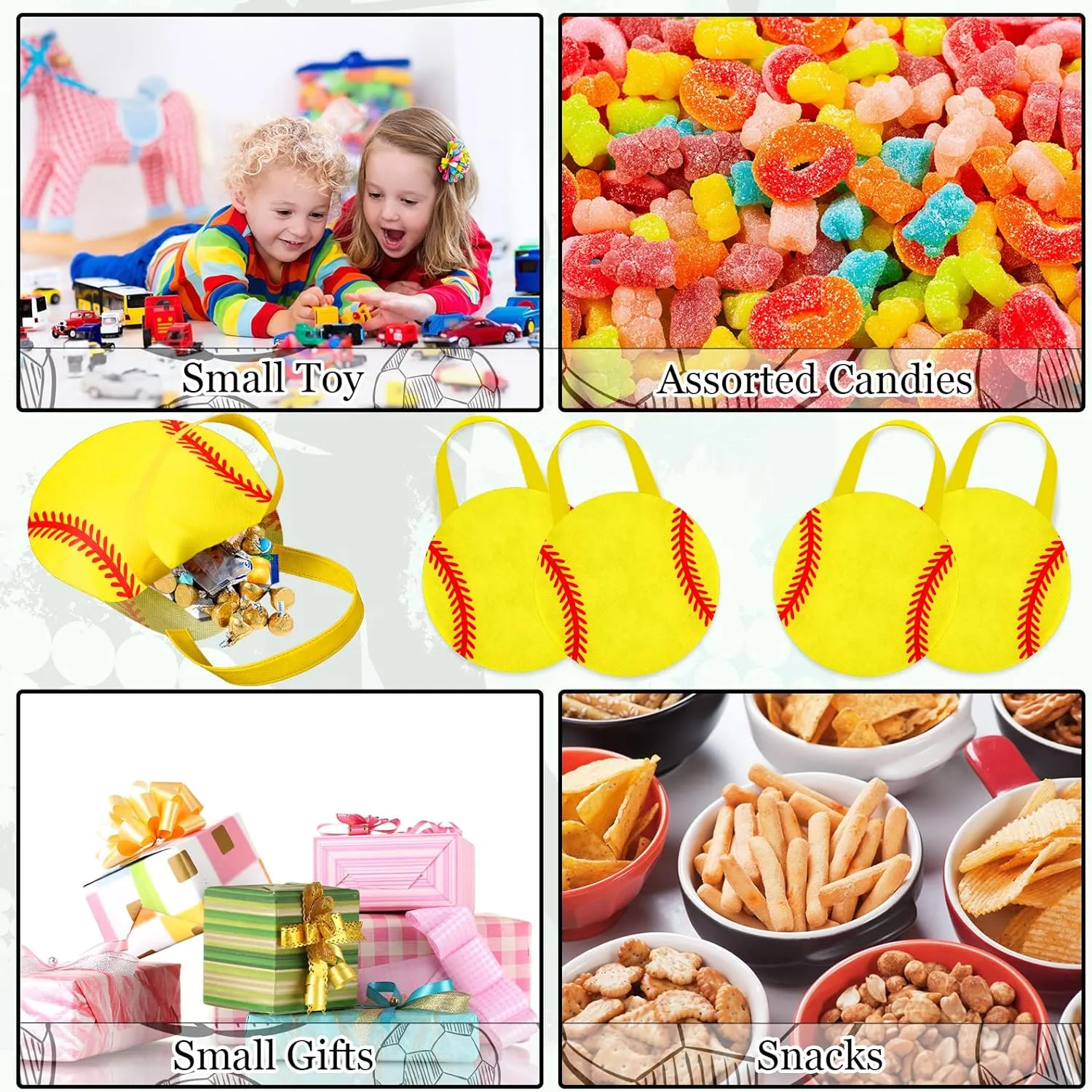Shihanee 24 Pcs Softball Party Favor Bags Ball Themed Party Goody Candy Bags Sport Game Treat Handbags Softball Non Woven Gift Handbags for Sport Theme Party Supplies