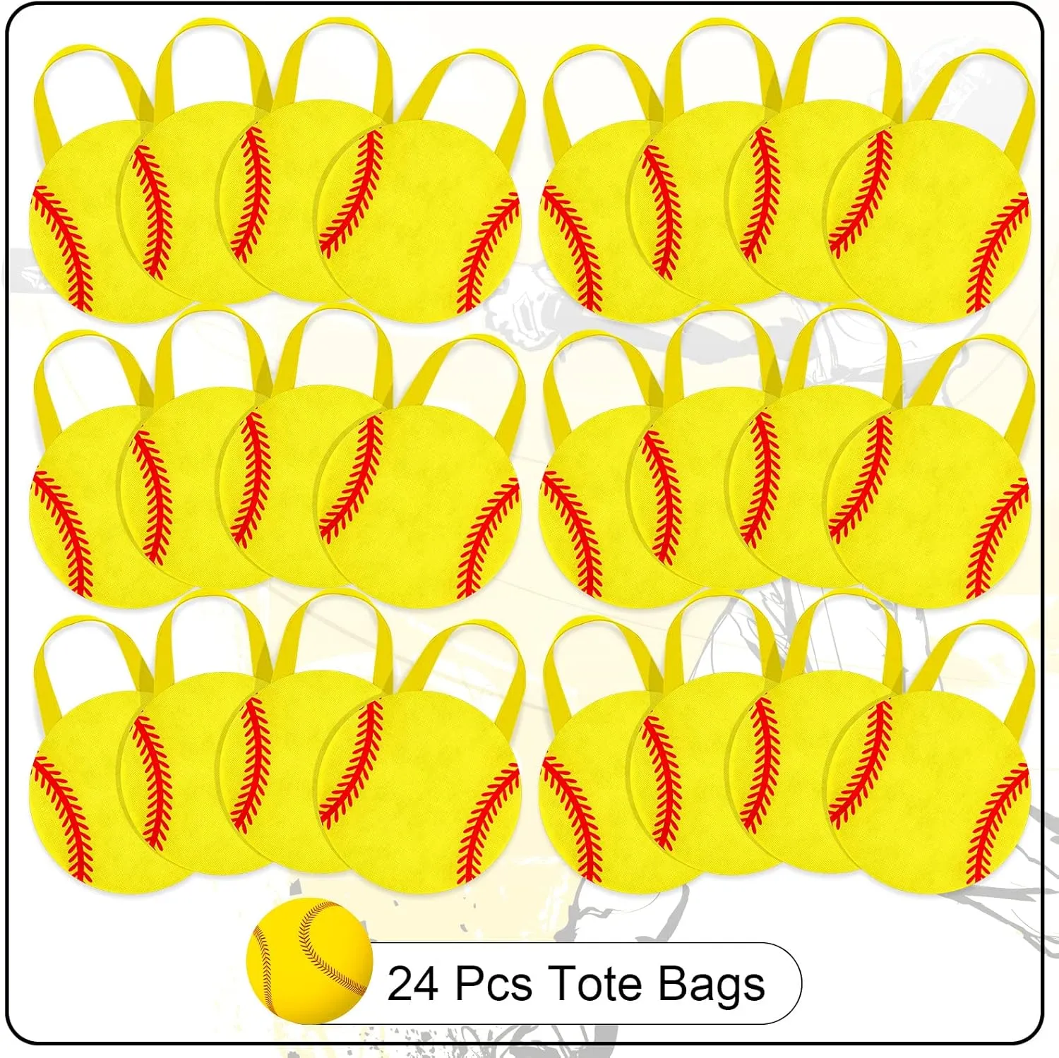 Shihanee 24 Pcs Softball Party Favor Bags Ball Themed Party Goody Candy Bags Sport Game Treat Handbags Softball Non Woven Gift Handbags for Sport Theme Party Supplies