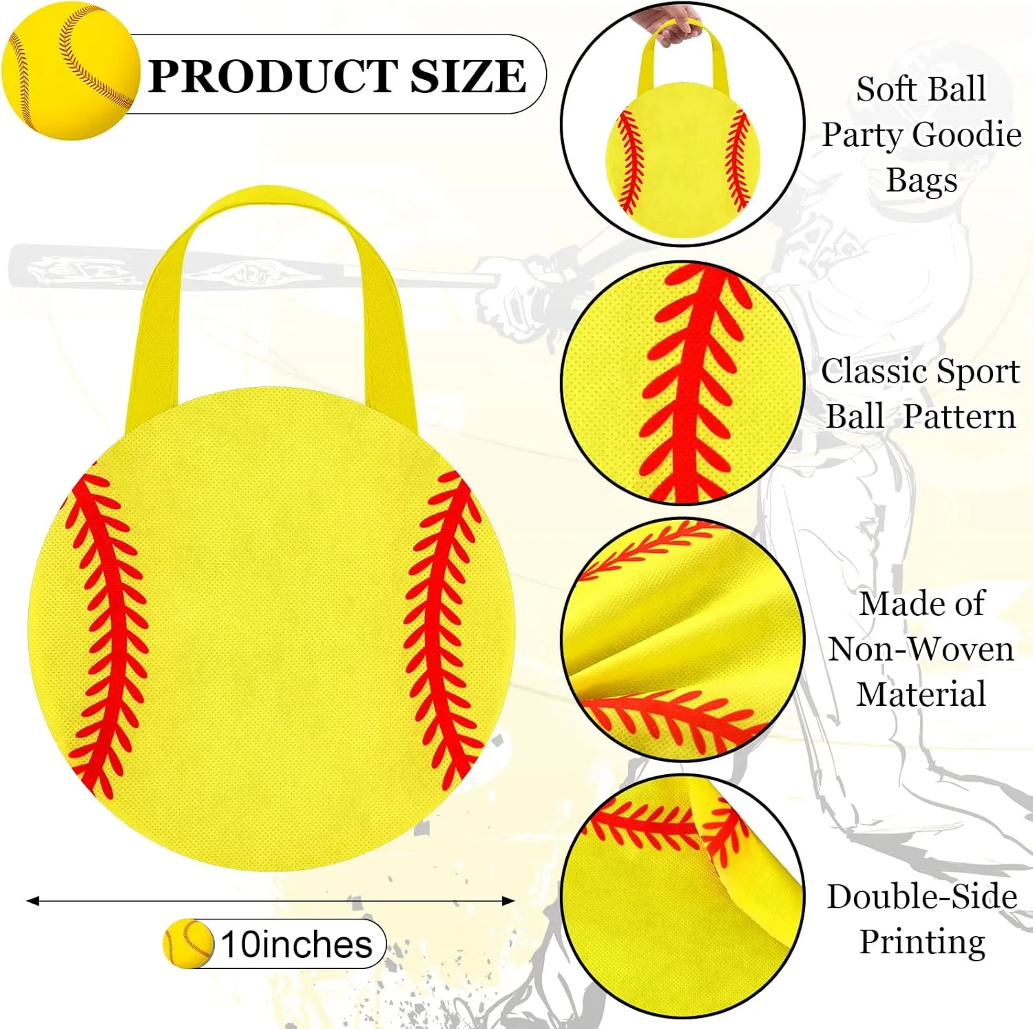 Shihanee 24 Pcs Softball Party Favor Bags Ball Themed Party Goody Candy Bags Sport Game Treat Handbags Softball Non Woven Gift Handbags for Sport Theme Party Supplies