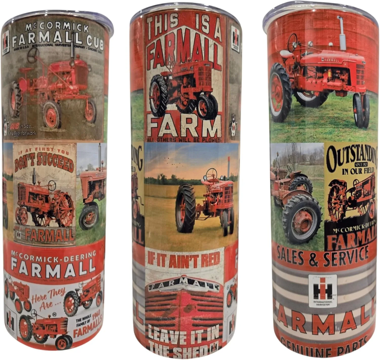 Shop Garage Man Cave Tractor IH Farmall McCormick Deering Red Tractor Farm Country Travel mug Tumbler cups (Stainless ClearLid)
