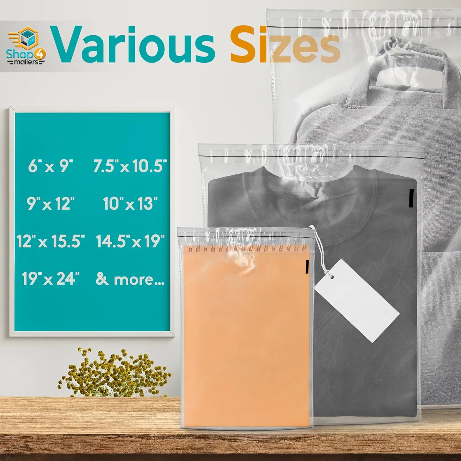 Shop4Mailers 9 x 12 Clear Plastic Poly Bags 1.5 Mil Self Seal Packaging for Apparel, Jewelry, Documents, Prints, Gifts, Storage – Resealable (500 Pack)