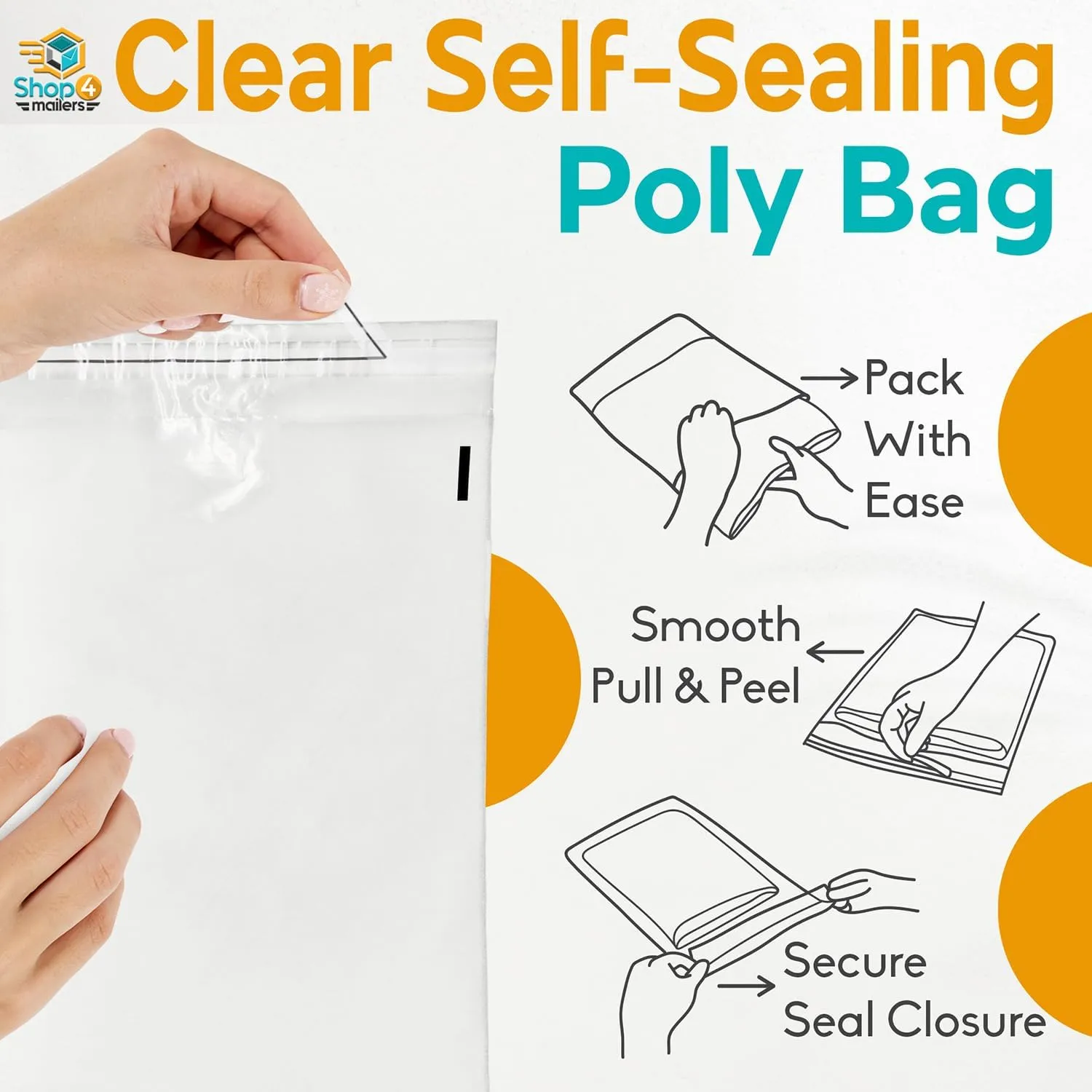 Shop4Mailers 9 x 12 Clear Plastic Poly Bags 1.5 Mil Self Seal Packaging for Apparel, Jewelry, Documents, Prints, Gifts, Storage – Resealable (500 Pack)