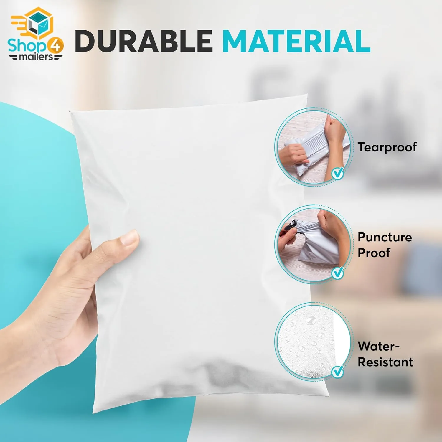 Shop4Mailers Glossy White Plastic Self Seal Poly Mailer Flat Bags Waterproof Shipping Envelope 2.1 Mil for Apparel, Clothes, Shirts, Books – Permanent Adhesive Seal 200 Pack (14.5x19)