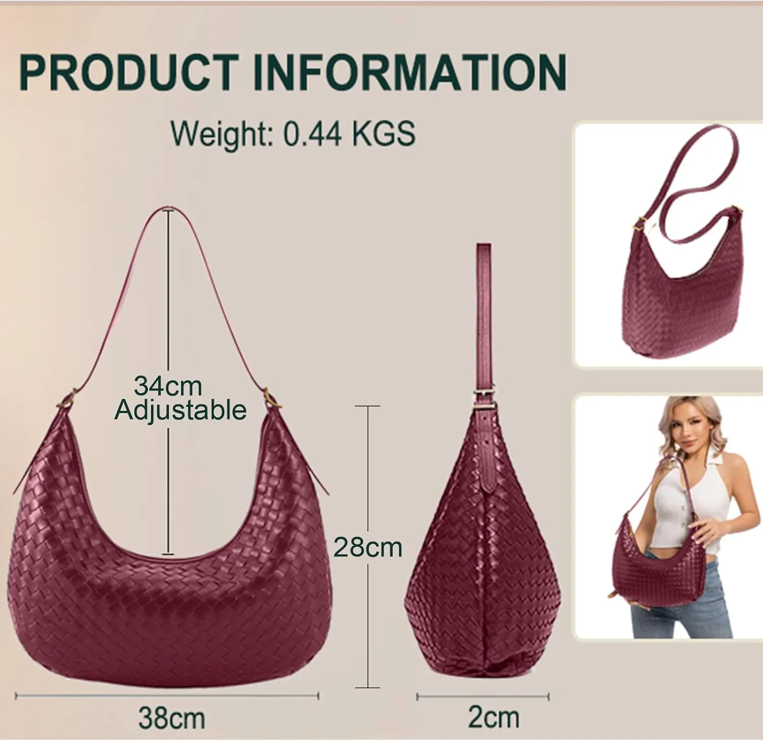 Shoulder Bag Handbag for Women Crossbody Tote Bags Woven Purse Clutch Women's Medium Underarm Hobo With Pocket Large