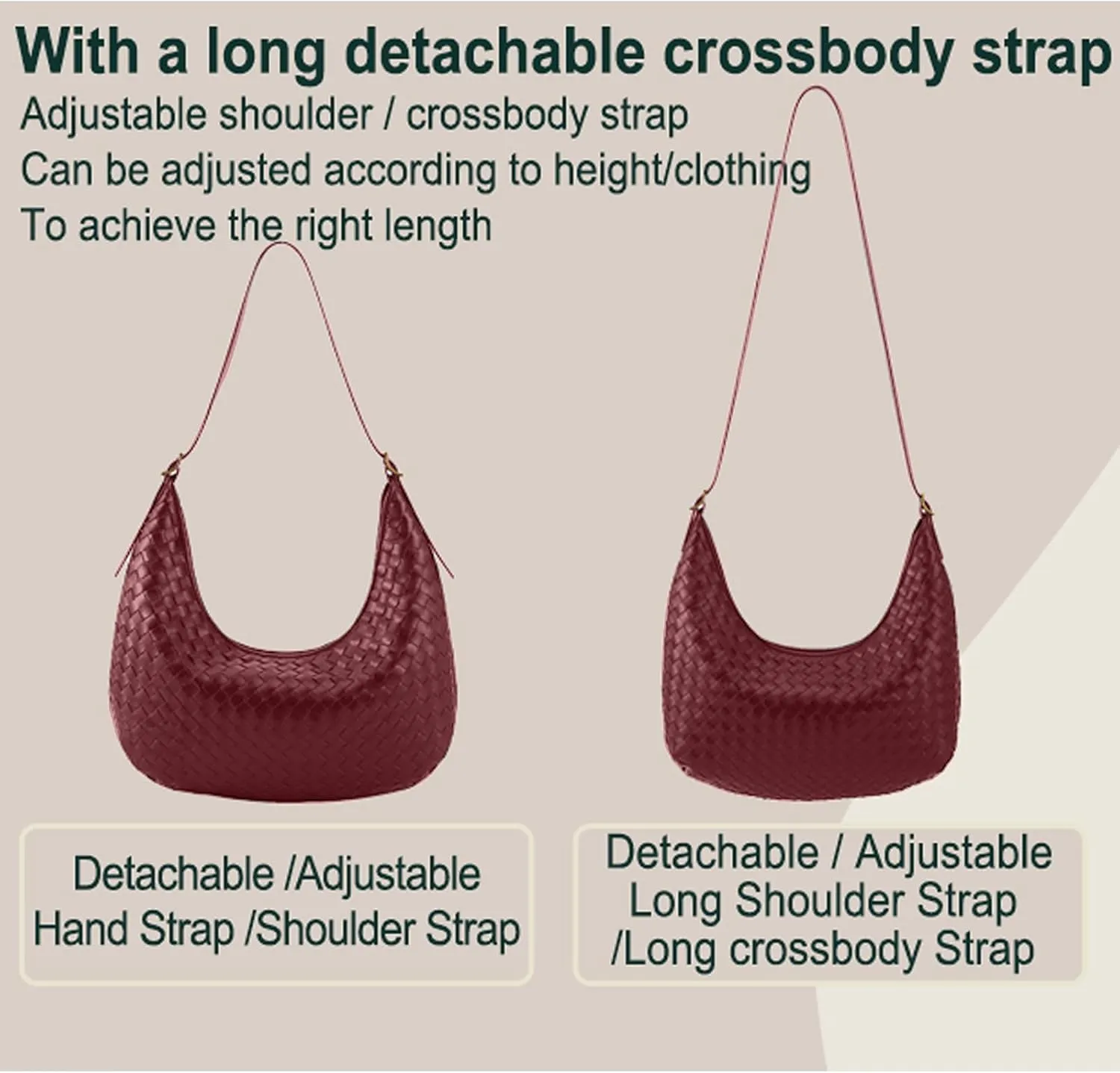 Shoulder Bag Handbag for Women Crossbody Tote Bags Woven Purse Clutch Women's Medium Underarm Hobo With Pocket Large