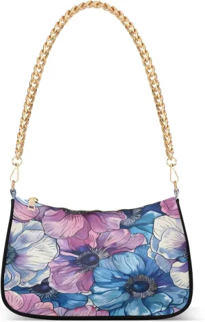 Shoulder Bags for Women Exotic Anemone Flower Periodic Sample Hobo Tote Handbag Small Clutch Purse with Zipper Closure
