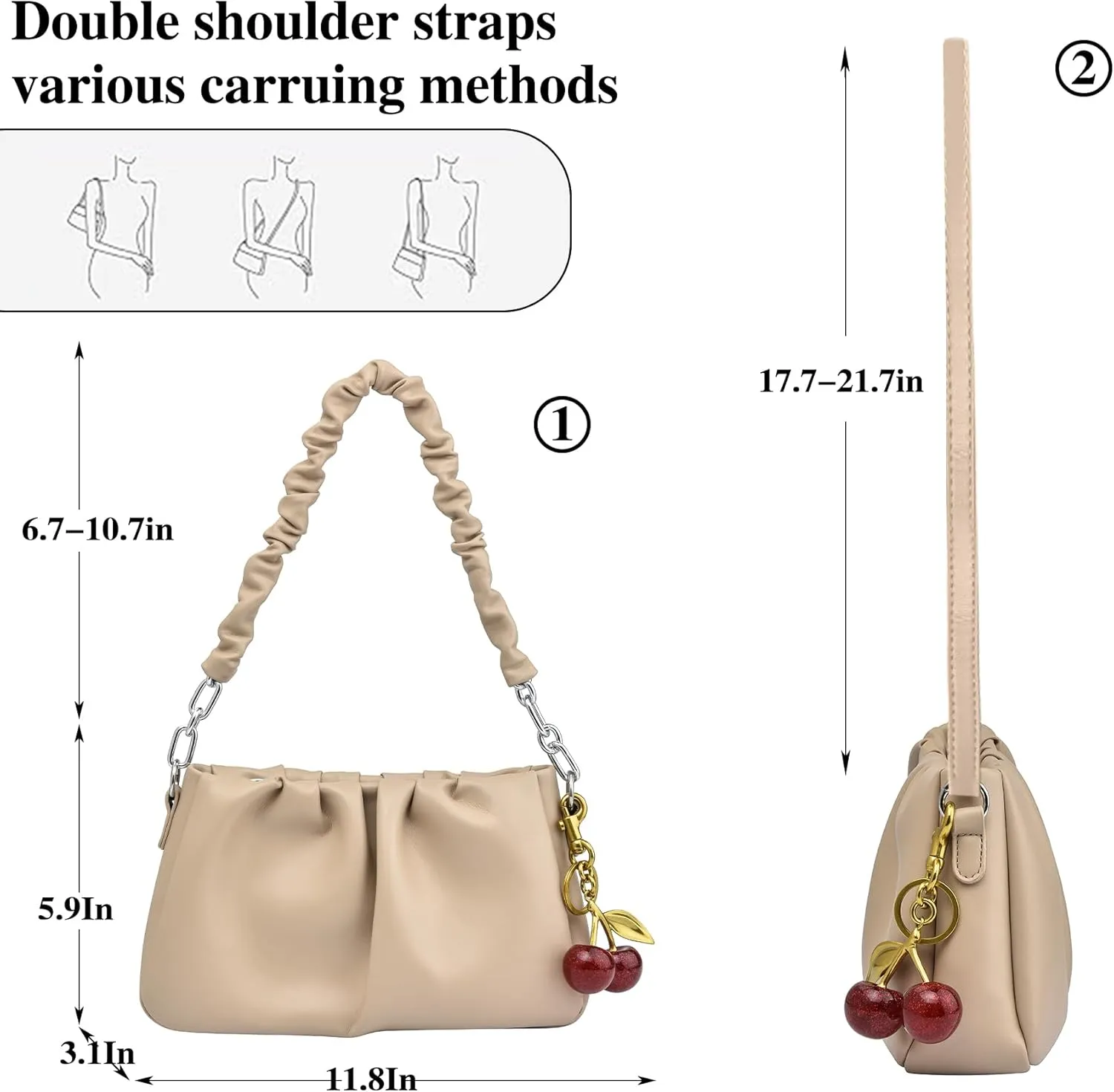 Shoulder Bags for Women, Purses for Women Crossbody Bag Tote Bag Wallet with 2 Removable Straps 1 Cherry Keychain