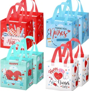 SiliFine 48 Pcs Nurse Appreciation Gifts Bags Thank You Nurses Non Woven Tote Bags Medical Assistant Goodie Bags with Handles for Nurses' Day Party Supplies Graduation Decorations, 8 x 6 x 8 Inches