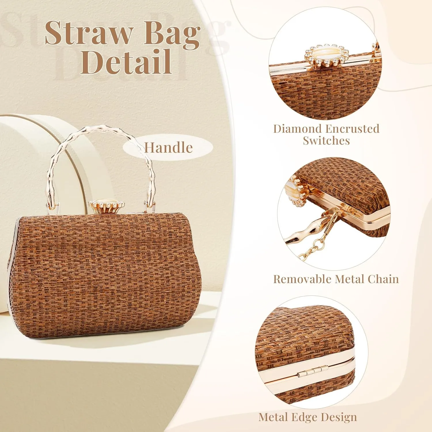 Simcat Straw Clutch Purses for Women Beach Boho Woven Handbags Crossbody Shoulder Bag Evening Bag