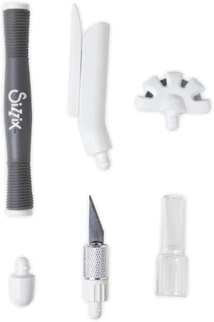 Sizzix Craft Knife, Trimmer & Distress Tool Set | Perfect for Papercraft, Cardmaking, Scrapbooking, Detailed Cutting & Creating Texture, White/Grey