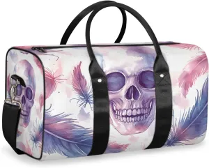 Skull Feather Travel Duffle Bag for Women Men Gym Duffel Foldable Bag Waterproof Weekender Vintage Halloween Duffle Tote