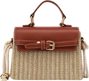 Small Cute Beach Bags for Women Straw Purses for Women Summer Purse Vacation Handbags Crossbody Bags Shoulder Bag(Brown)