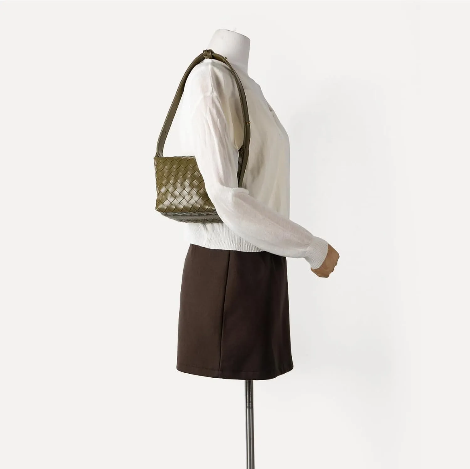 Small Size Leather Woven Women's Tote Bag ，Woven Leather Mini Lightweight Luxury Crossbody