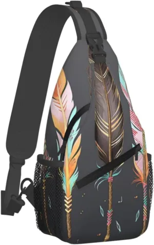 Small Sling Bag Sling Backpack for Women Men Chest Bag Feather Arrows Crossbody Shoulder Bag Hiking Daypack