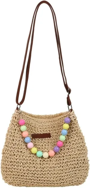 Small Straw Bucket Bag Woven Sling Bag for Women Crochet Cross-body Shoulder Bag Versatile Raffia Hobo Handbag for Travel