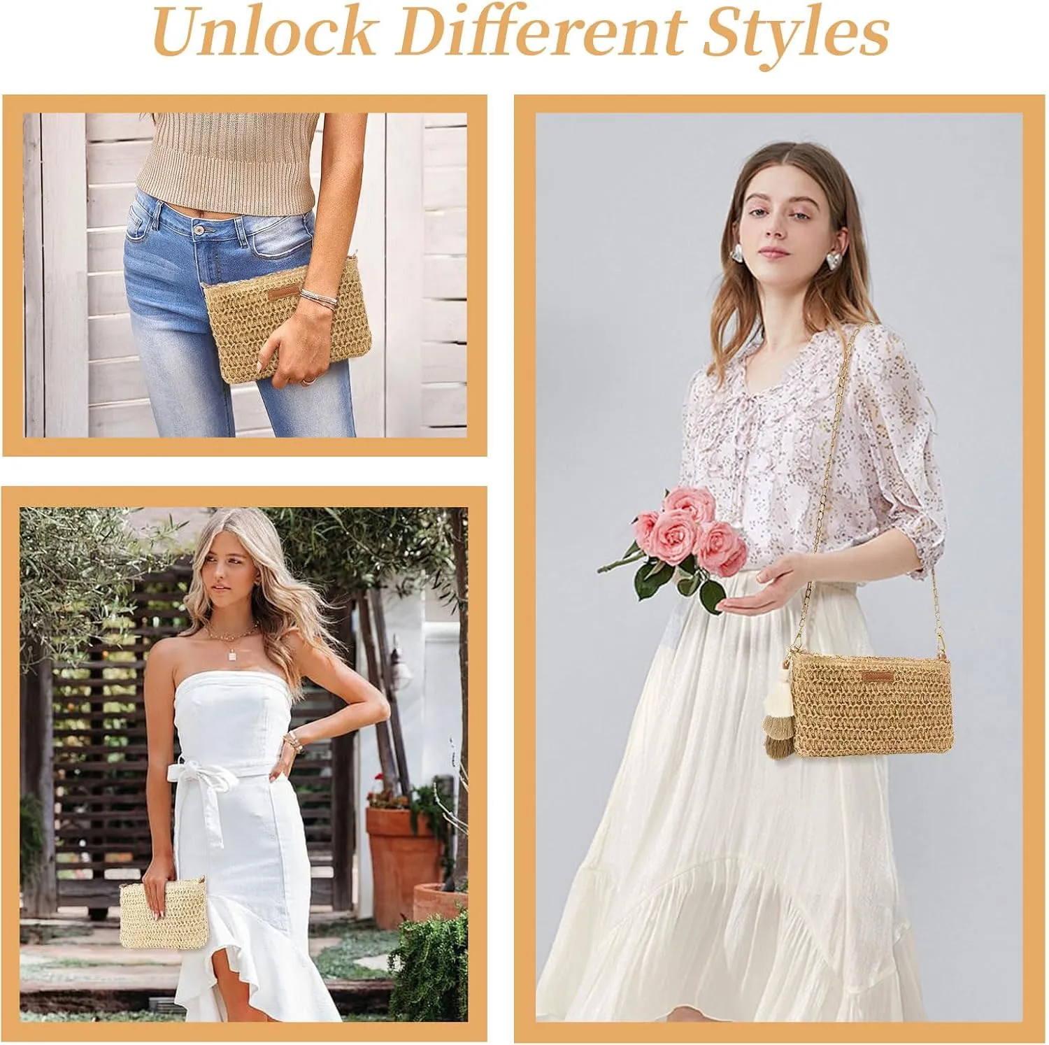 Small Straw Purse for Women Summer Clutch Purses Beach Woven Envelope Bag Raffia Shoulder,Straw Crossbody Bag boho