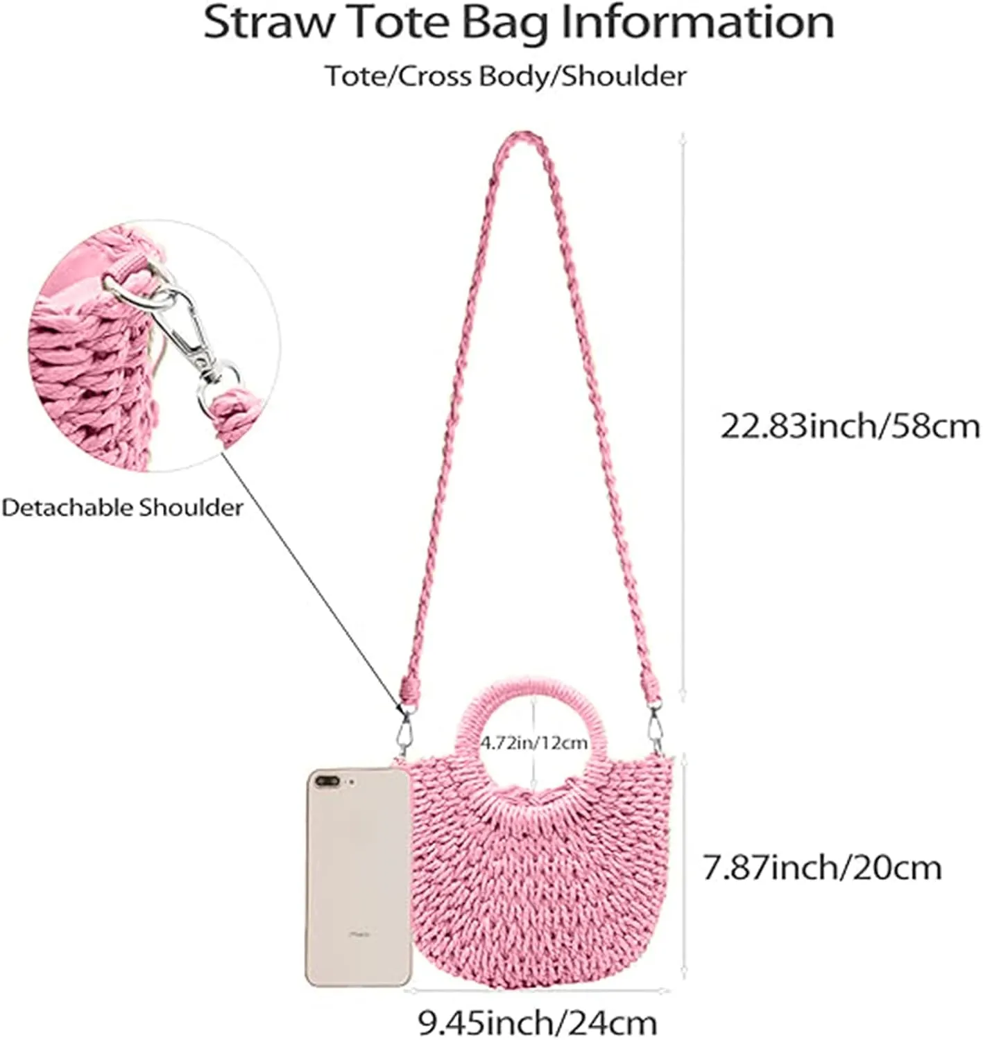 Small Straw Tote Bag for Women,Summer Beach Crossbody Shoulder Handbag,Hand-woven Rattan Clutch Purse for Vacation