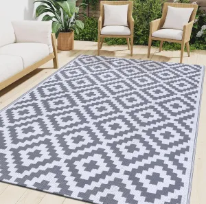 Smiry Waterproof Outdoor Rug 5x8 ft, Reversible Plastic Straw Patio Camping Rugs, Outdoor Indoor RV Mat Carpet for Patio, Outside Entry, Backyard, Deck, Bench, Picnic, Camper, White & Grey