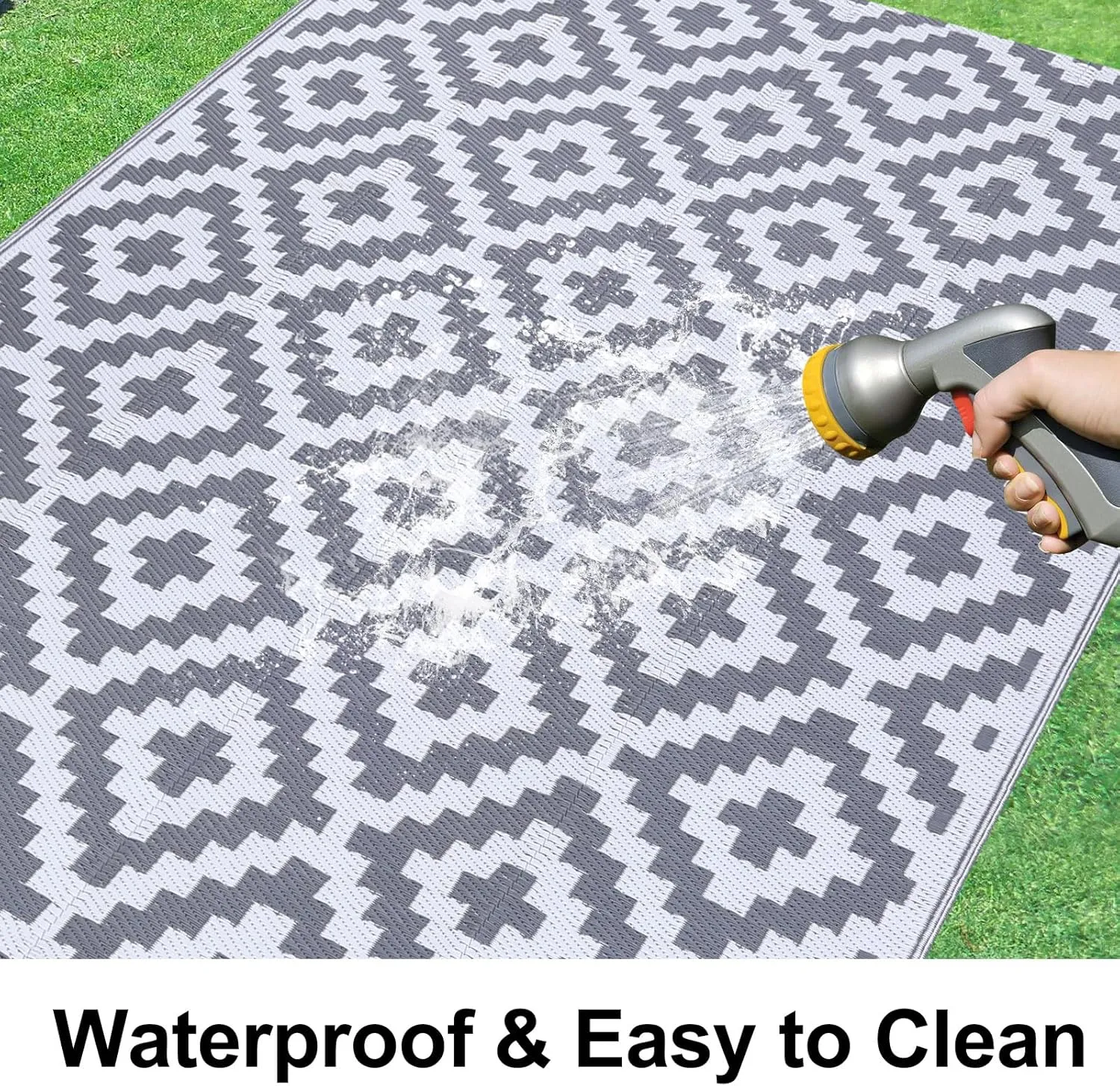 Smiry Waterproof Outdoor Rug 5x8 ft, Reversible Plastic Straw Patio Camping Rugs, Outdoor Indoor RV Mat Carpet for Patio, Outside Entry, Backyard, Deck, Bench, Picnic, Camper, White & Grey