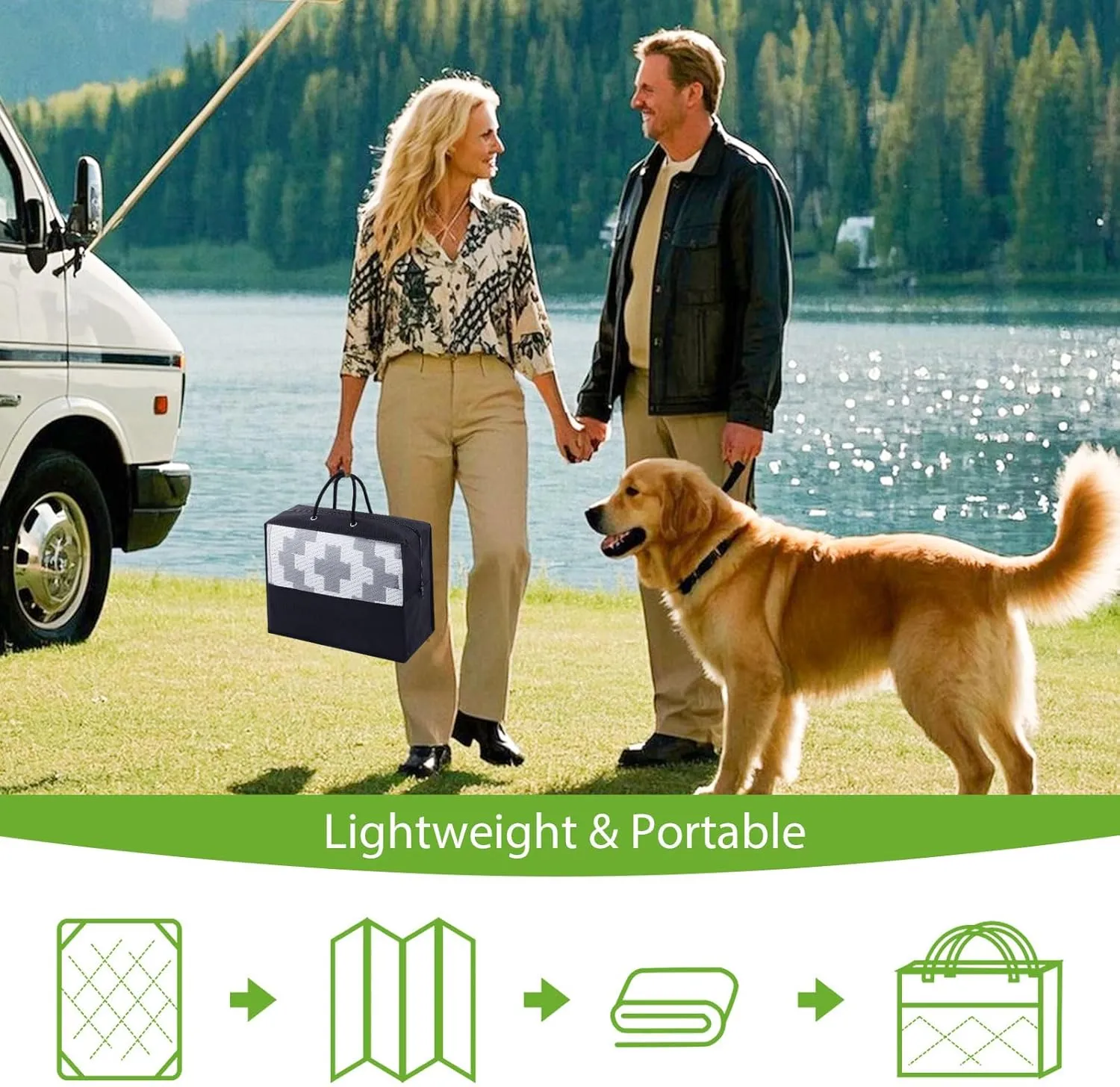 Smiry Waterproof Outdoor Rug 5x8 ft, Reversible Plastic Straw Patio Camping Rugs, Outdoor Indoor RV Mat Carpet for Patio, Outside Entry, Backyard, Deck, Bench, Picnic, Camper, White & Grey
