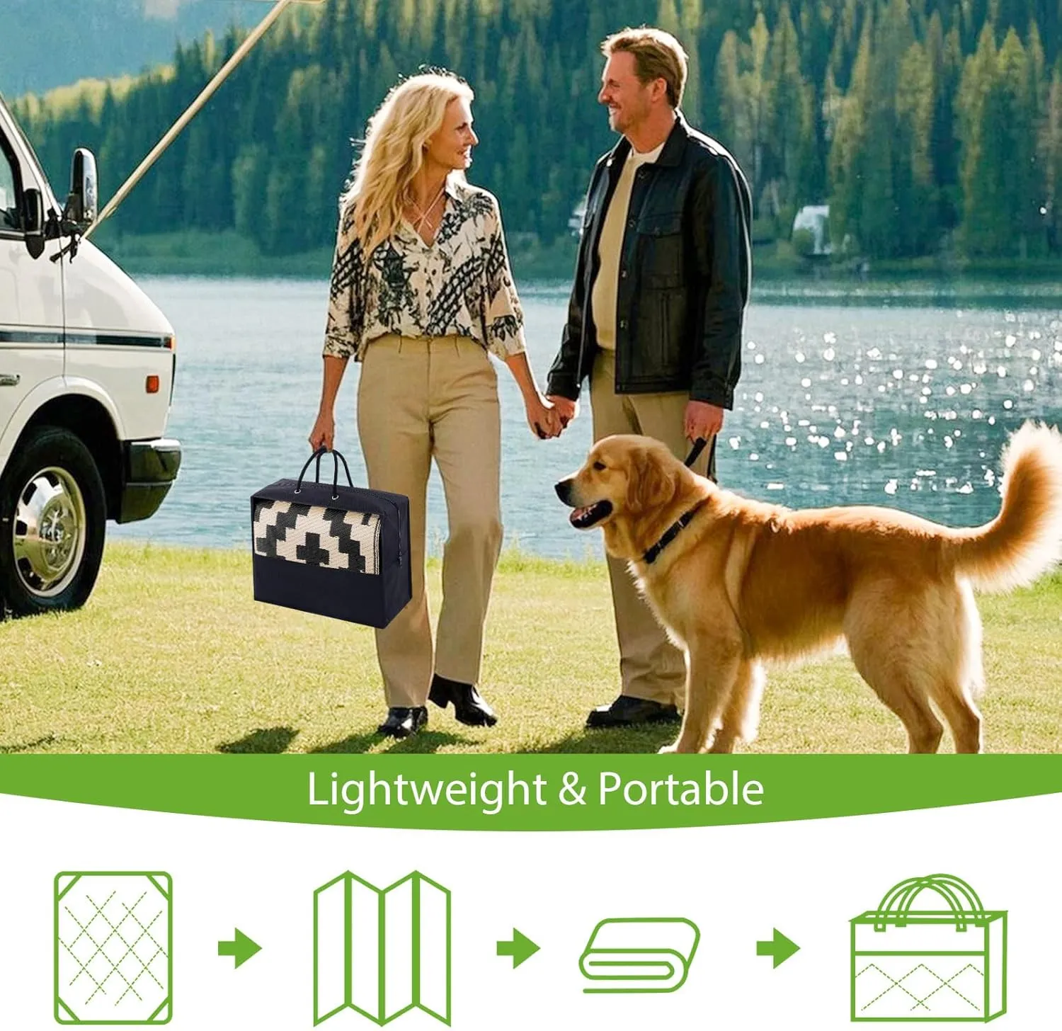 Smiry Waterproof Outdoor Rug 6x9 ft, Reversible Plastic Straw Patio Camping Rugs, Outdoor Indoor RV Mat Carpet for Patio, Outside Entry, Backyard, Deck, Bench, Picnic, Camper, Black & Beige