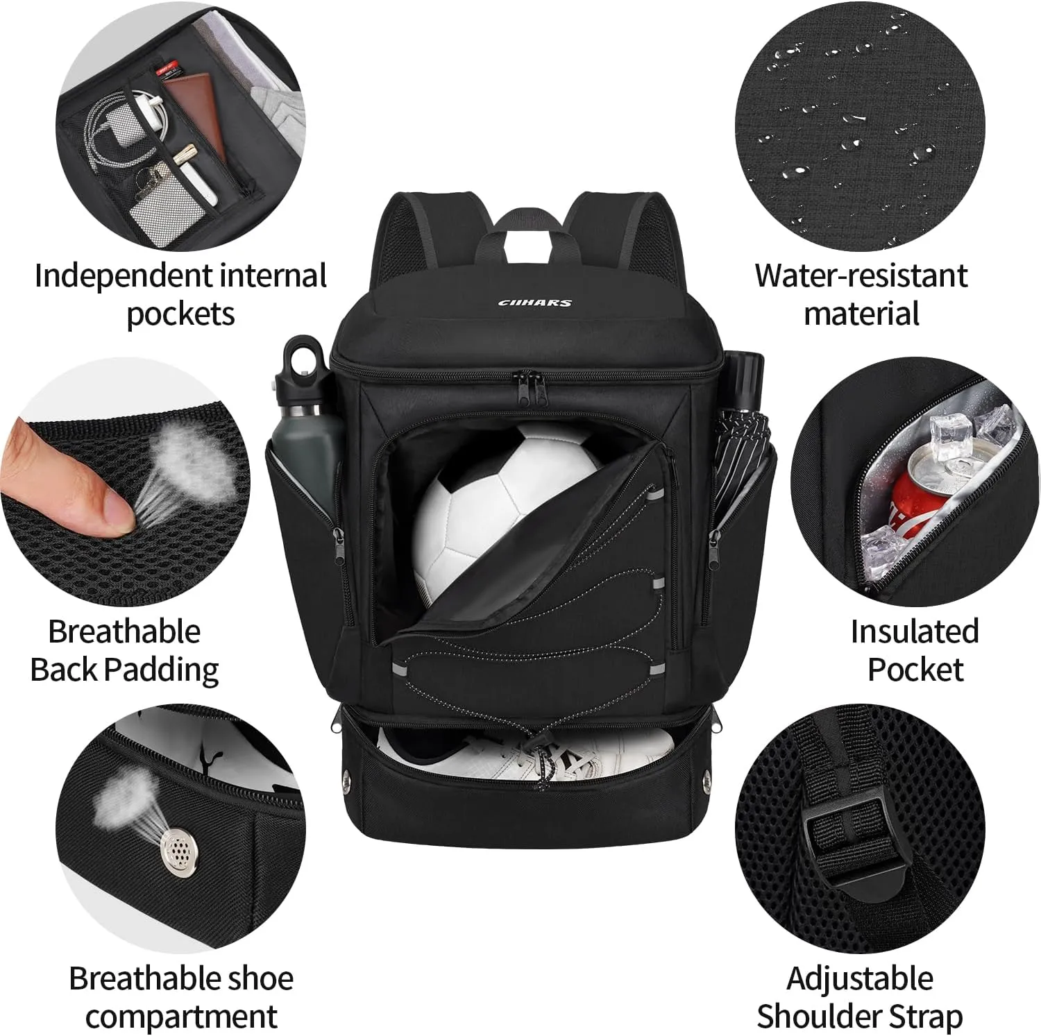 Soccer Backpack,Soccer Bag with Ball Holder, Includes Separate Cleat Shoe and Ball Compartment Sport Equipment Bags Fit Basketball Volleyball Football