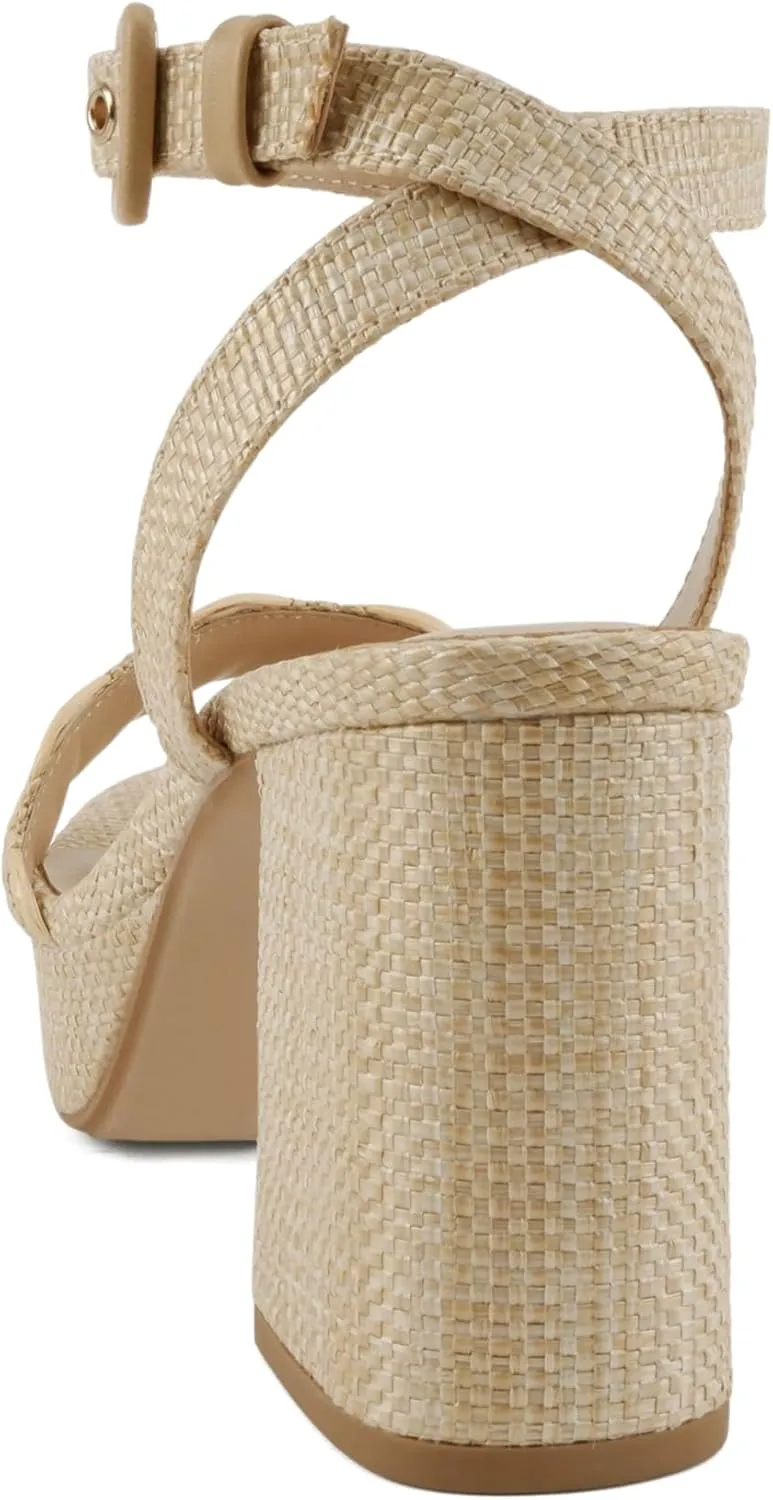 Soda “Snooze” ~ Women Round Toe Platform High Heeled Raffia Sandals