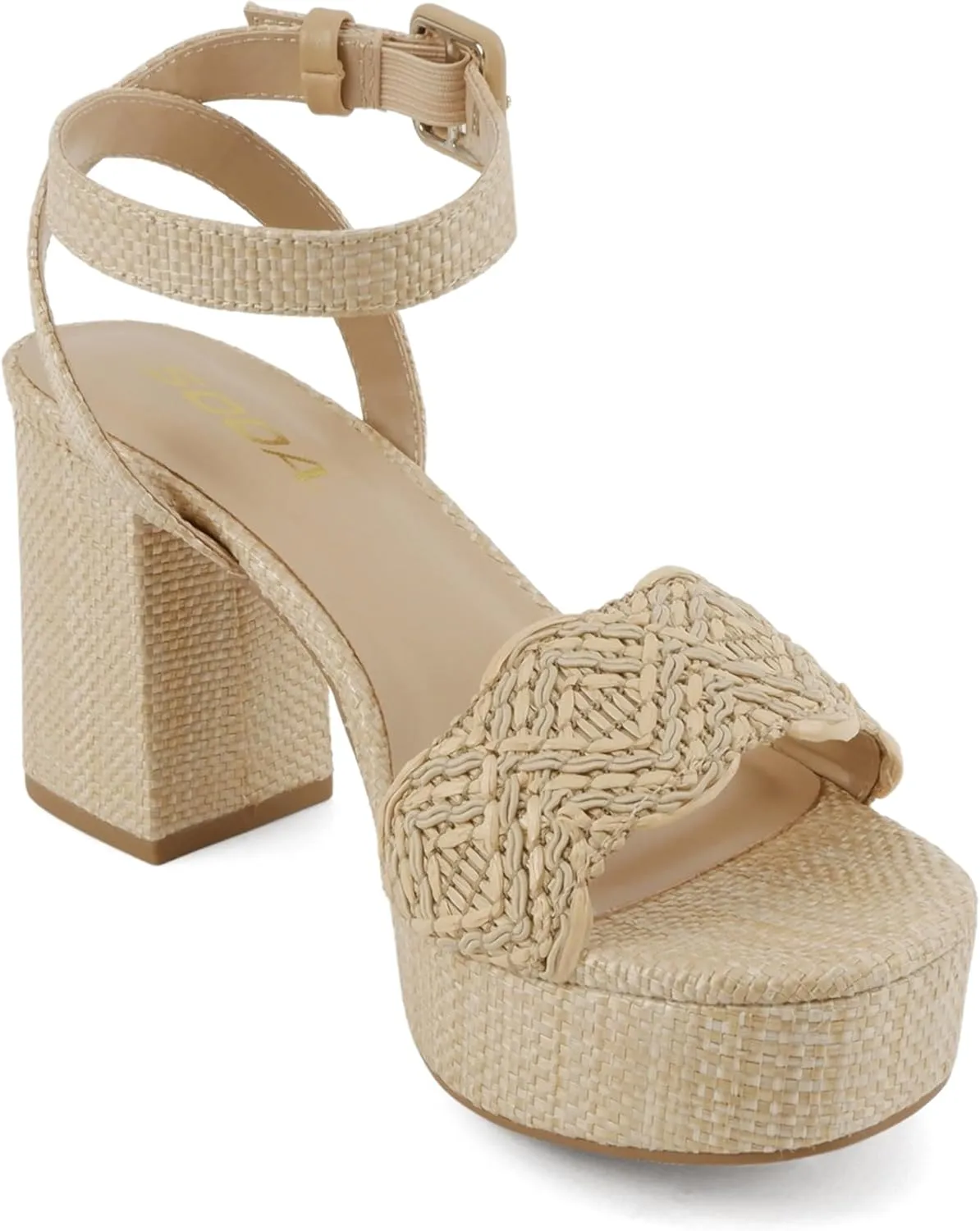 Soda “Snooze” ~ Women Round Toe Platform High Heeled Raffia Sandals