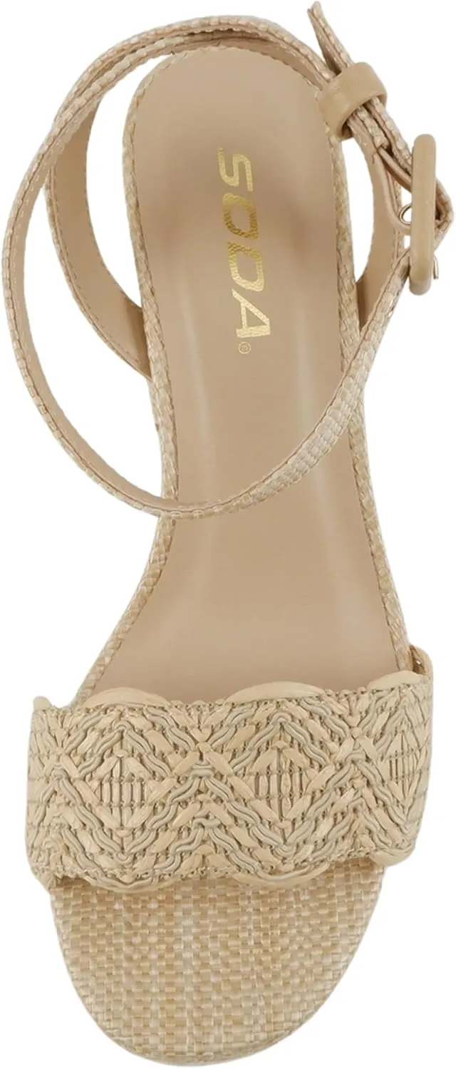 Soda “Snooze” ~ Women Round Toe Platform High Heeled Raffia Sandals