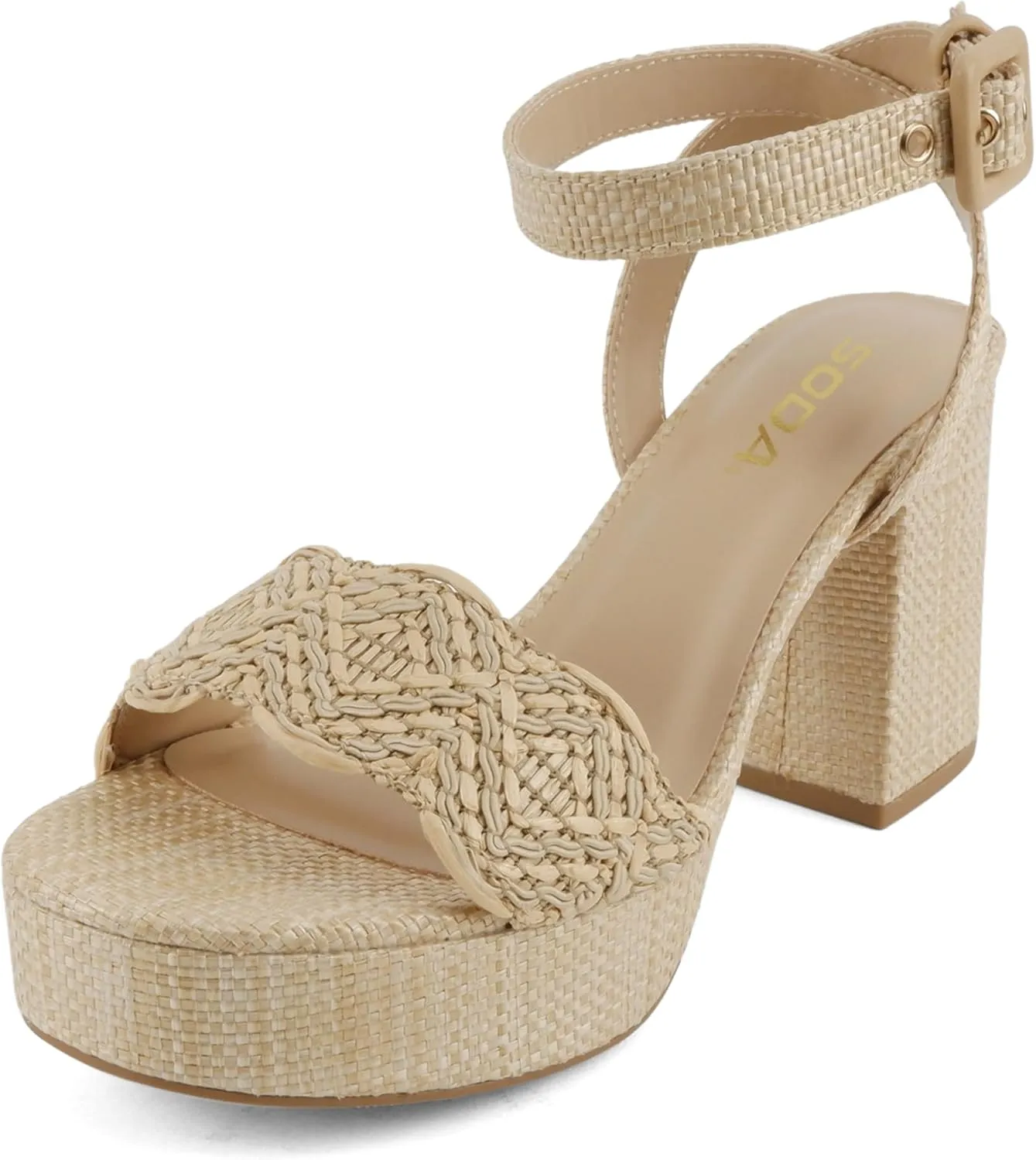 Soda “Snooze” ~ Women Round Toe Platform High Heeled Raffia Sandals