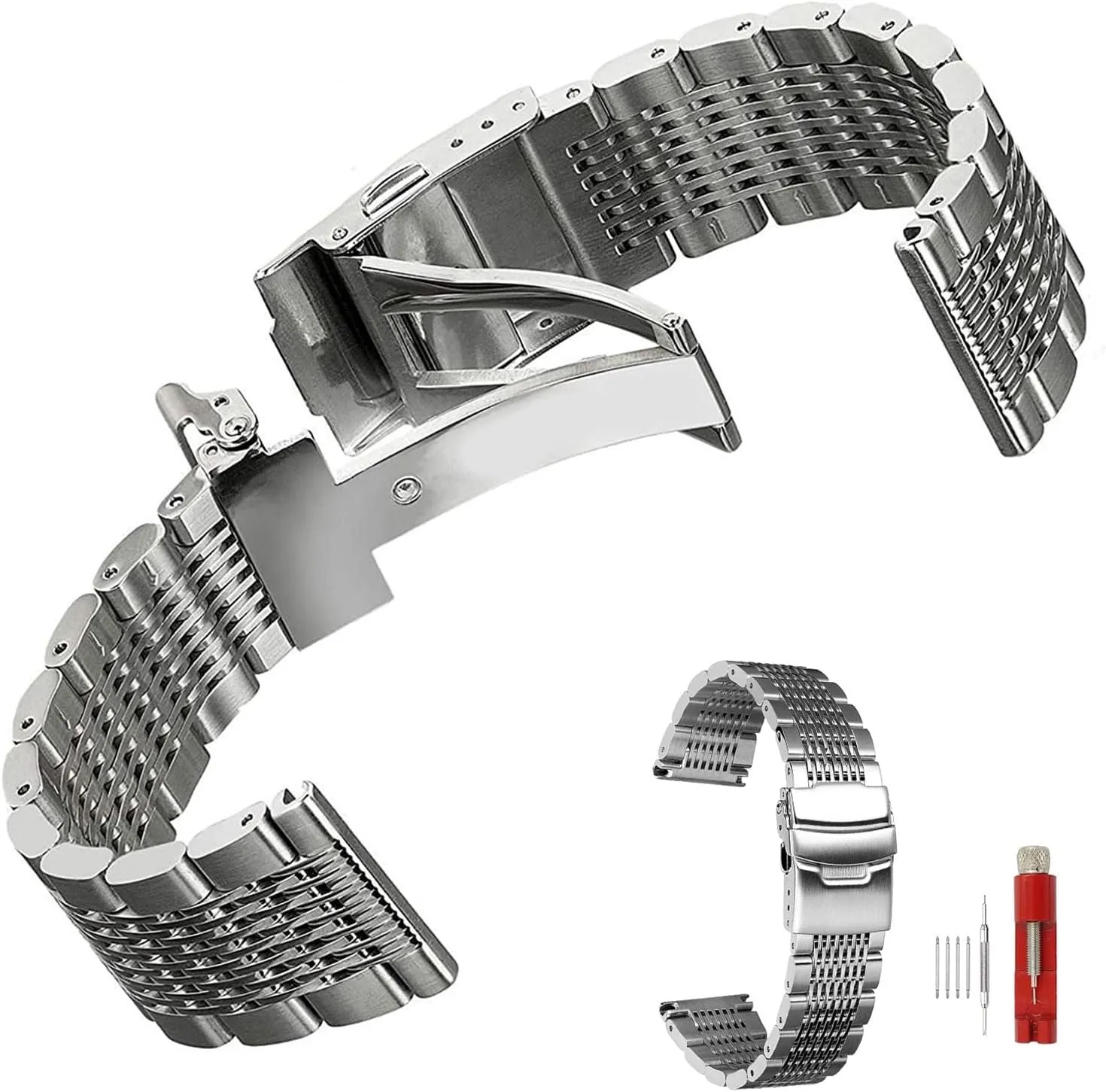 Solid Stainless Steel Straps Diving Mesh Watch Band Deployment Buckle Brushed Polished Business 18 20 22 24mm Bracelet