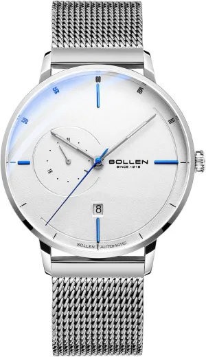 SOLLEN Men's Automatic Watches - Original Mechanical Movement, Mineral Crystal, 3 ATM Water Resistant, Stainless Steel Case, Date Display & Luminous Hands, Minimalist Self-Winding Watch, Gift for Male