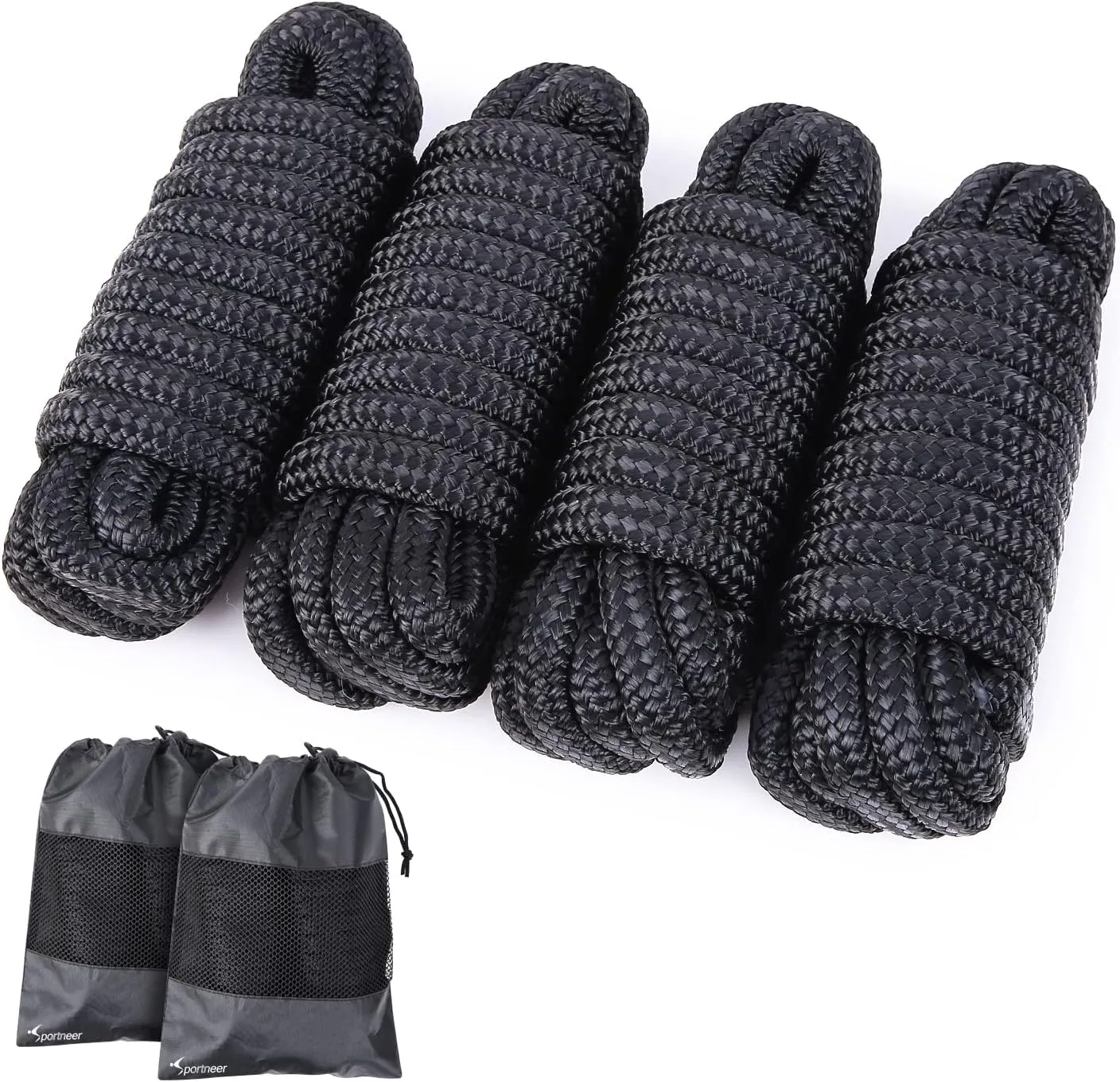Sportneer Dock Lines: Durable Boat Accessories for Boats with Storage Bag, Nylon Marine Rope with 1/2" x 15" Loop for Docking Boat Pontoon Kayak Marine (4 Pack)