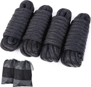 Sportneer Dock Lines: Durable Boat Accessories for Boats with Storage Bag, Nylon Marine Rope with 1/2" x 15" Loop for Docking Boat Pontoon Kayak Marine (4 Pack)