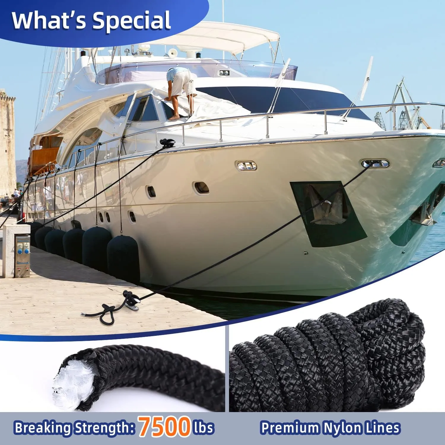 Sportneer Dock Lines: Durable Boat Accessories for Boats with Storage Bag, Nylon Marine Rope with 1/2" x 15" Loop for Docking Boat Pontoon Kayak Marine (4 Pack)