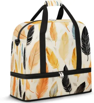 Sports Duffel Bag, Foldable Bird Feathers Travel Duffel Bag, Gym Yoga Beach Bag Weekender Overnight Bag with Shoes Compartment for Men Women, Feather Art