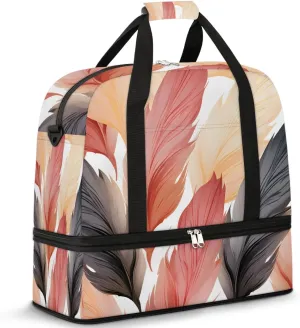 Sports Duffel Bag, Foldable Feather Art Travel Duffel Bag, Gym Yoga Beach Bag Weekender Overnight Bag with Shoes Compartment for Men Women, Animal Feather